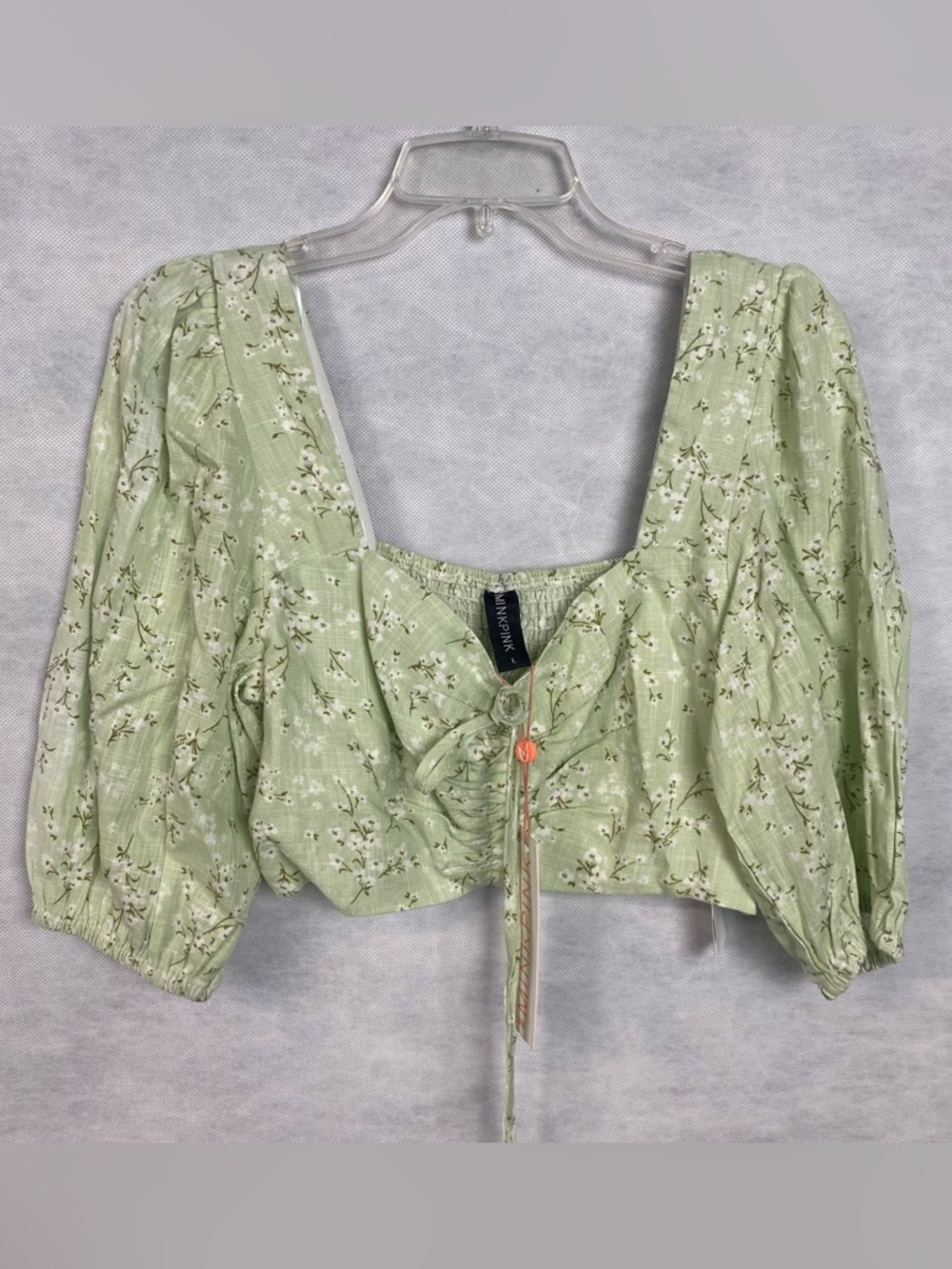 Minkpink Floral Crop Top Sz Large Sage Green Cottagecore Coquette Bloomcore NWT